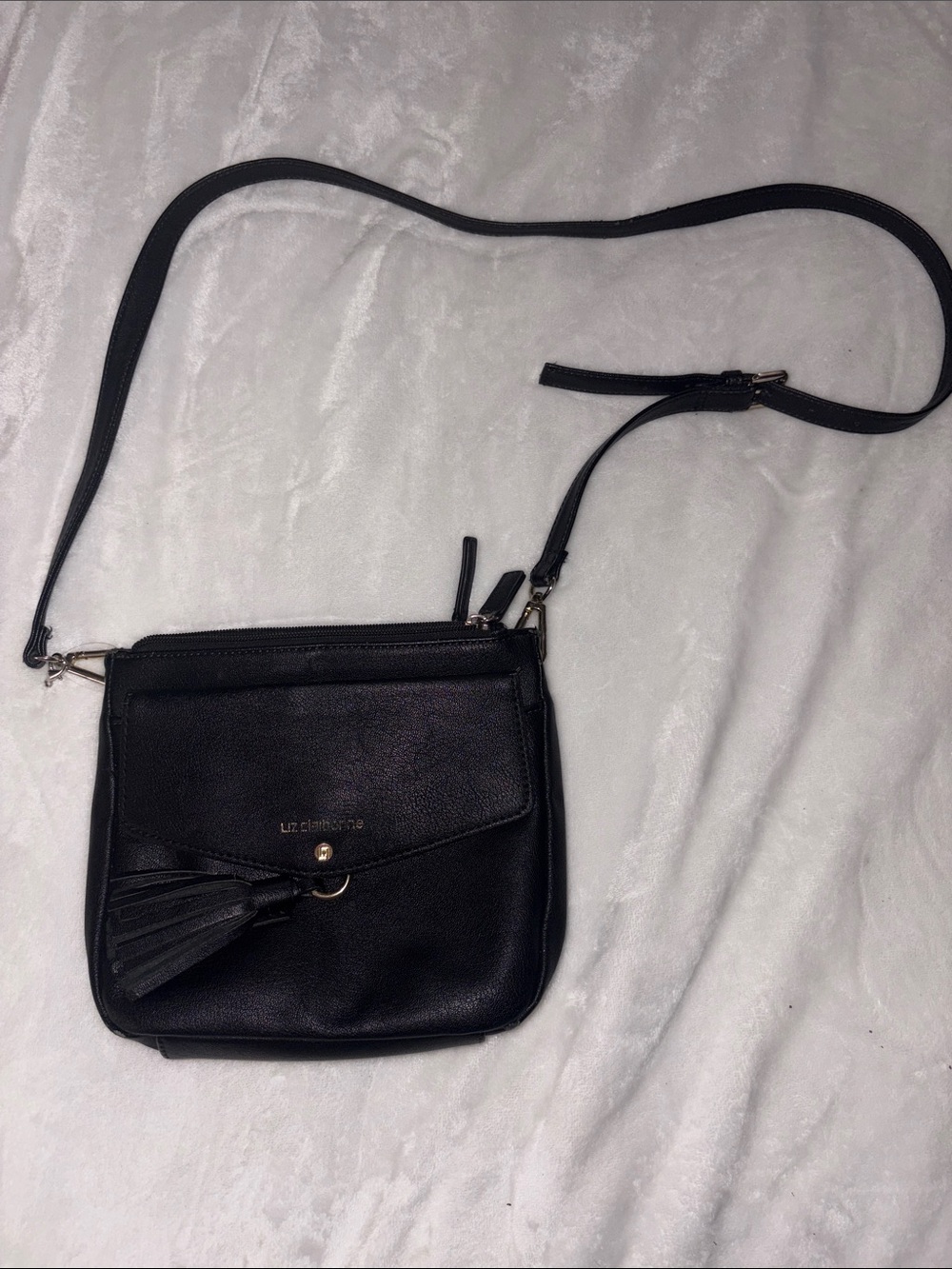 Liz Claiborne Black Faux Leather Crossbody with Tassel Accent